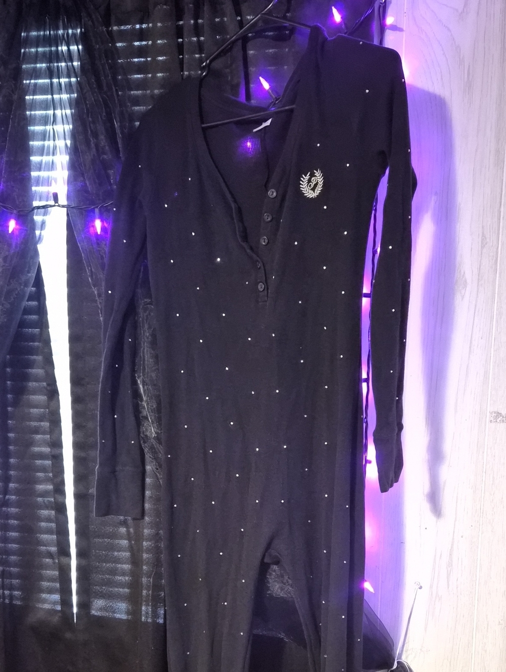PINK Victoria's Secret Black Rhinestone  Onesie